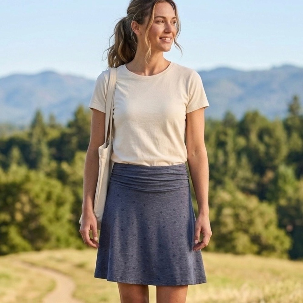 Toad&Co Chaka Skirt Blue Heather Geometric Print A-Line Mini Skirt Small Eco